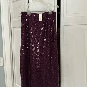 Anthropologie Plum Sequin Maxi Skirt